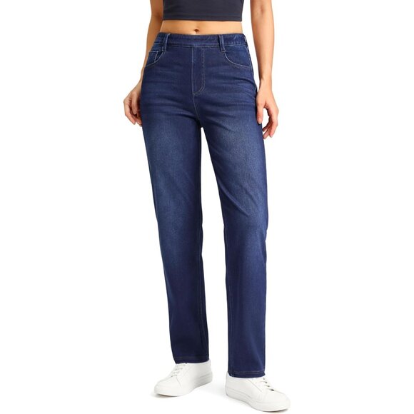 Denim - Women’s Stretchy High Waist Straight Leg Jeans Tummy Control Denim